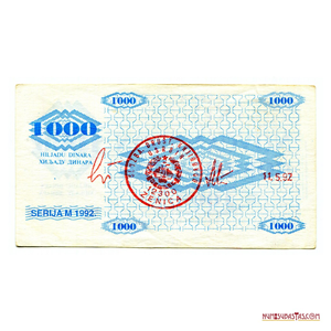 DIFÍCIL BILLETE PROVISIONAL DE 1.000 DINARES DE BOSNIA HERZEGOVINA 