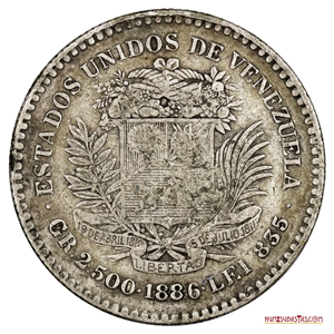 REAL 0 50CTS DE PLATA DE 1886, VARIANTE 6 BAJO EN LA FECHA