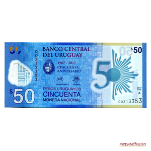 POLÍMERO CONMEMORATIVO DEL CINCUENTENARIO DEL BANCO CENTRAL DE URUGUAY