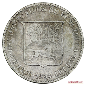 MEDIO DE PLATA O 25CTS DEL AÑO 1894