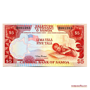 BILLETE DE 5 TALA DE SAMOA EMITIDO EN EL AÑO 2002
