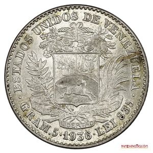 HERMOSO BOLÍVAR DE PLATA DE 1936 EN ALTO GRADO DE CONSERVACIÓN