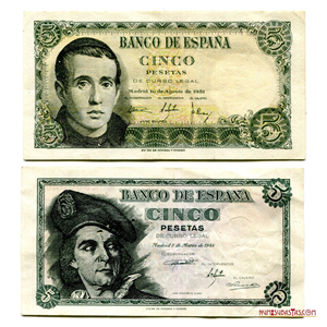 LOTE DE BILLETES DE 5 PESETAS DE 1948 Y 1951