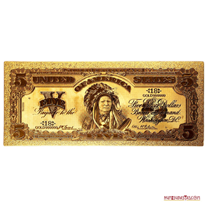HERMOSA RÉPLICA EN ORO DEL BILLETE DE 5$ DEL AÑO 1899