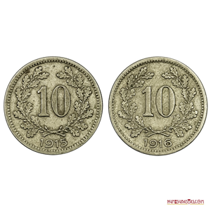 SET CON LAS MONEDAS AUSTRIACAS DE 10 HELLER DE 1915 Y 1916