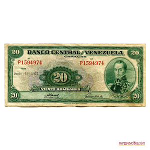 BILLETE DE 20 BS DE JUNIO-13-1957 SERIE P7