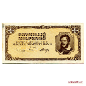 BILLETE INFLACIONARIO DE 1.000.000 MILPENGO O 1.000.000.000 DE PENGOS HÚNGAROS DE 1946