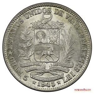 BOLÍVAR DE PLATA DEL AÑO 1945 EN ALTO GRADO DE CONSERVACIÓN