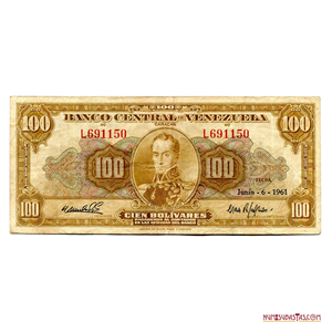 BILLETE DE 100BS DE JUNIO-6-1961, SERIE L6