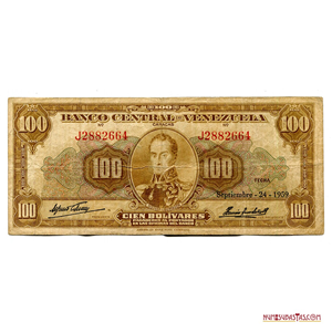 BILLETE DE 100BS, DE SEPTIEMBRE - 24 - 1959, SERIE J7