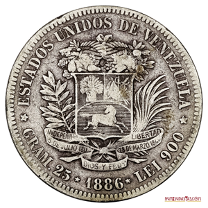 ATRACTIVO FUERTE DE PLATA DE 1886 EN BUEN GRADO, BOLIVAR SIN ACENTO