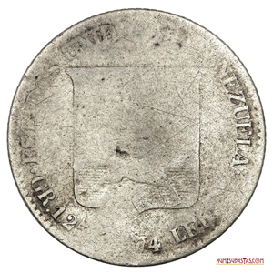 ½ REAL O 5 CENTAVOS DE VENEZOLANO DEL AÑO 1874, VARIANTE A ROMANA
