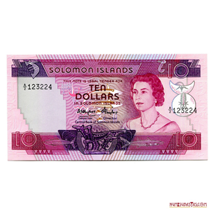BILLETE DE 10$ DE LAS ISLAS SALOMÓN AÑO 1984, REINA ELIZABETH II