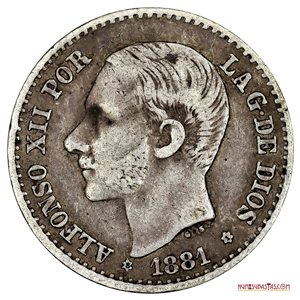 50 CÉNTIMOS DE PESETA ACUÑADO EN PLATA EN 1881