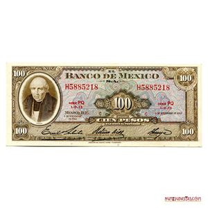 100 PESOS MEXICANOS DE 1961 EN ALTO GRADO DE CONSERVACIÓN. ESCASO