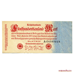 BILLETE INFLACIONARIO DE 500.000 MARCOS ALEMANES DE 1923 EN ALTO GRADO DE CONSERVACIÓN