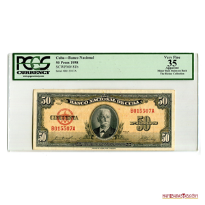 50 PESOS DE CUBA DE 1958 ENCAPSULADO PCGS VF35