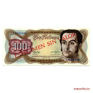 ESPECIMEN DEL BILLETE DE 100BS DE ENERO-27-1976
