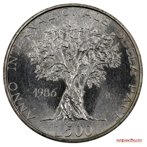 500 LIRAS DE PLATA DE 1986 DEL AÑO INTERNACIONAL DE LA PAZ