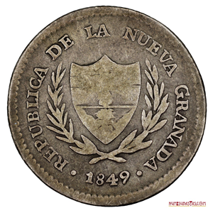 2 REALES DE PLATA DE COLOMBIA ACUÑADOS EN 1849
