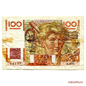 BILLETE DE 100 FRANCOS FRANCESES DEL AÑO 1952
