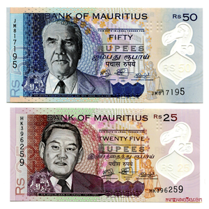 BILLETES DE POLÍMERO DE MAURICIO: 50 Y 25 RUPIAS DEL 2021