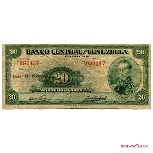 BILLETE DE 20BS DE JUNIO – 18 - 1959, SERIE T6