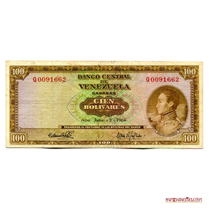BILLETE DE 100BS DE JUNIO-2-1964, SERIE Q7