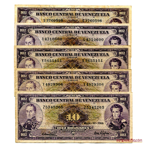 LOTE DE BILLETES DE 10BS 1964 S7, 1966 U7, 1966 X7, 1966 Y7 Y 1966 Z7