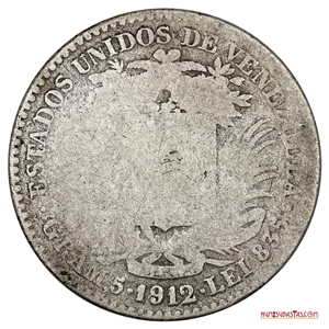 ESCASO BOLÍVAR DE PLATA DEL AÑO 1912