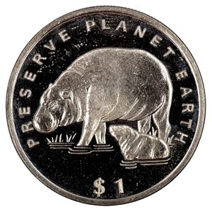GRAN MONEDA DE 1$ DE LIBERADO POR LA CONSERVACIÓN DEL HIPOPÓTAMO 1994