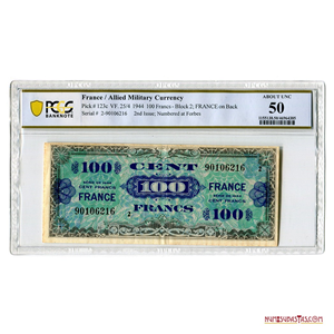 FRANCIA, 100 FRANCS, 1944. PCGS AU50