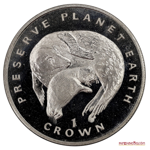 GRAN PIEZA DE 1 CROWN 1994 DE ISLA DE MAN PARA LA CONSERVACIÓN DE LA FOCA GRIS