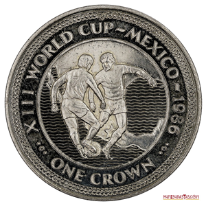 GRAN MONEDA DE 1CROWN DE ISLA DE MAN DEL CAMPEONATO MUNDIAL MÉXICO 86