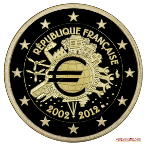2 EUROS DE FRANCIA, PROOF. 2012 CONMEMORATIVO DE LOS 10 AÑOS DEL EURO
