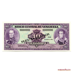 MUESTRA SIN VALOR DE 10BS DE DICIEMBRE-8-1992