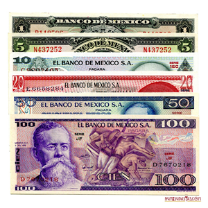 FAMILIA DE 1, 5, 10, 20, 50 Y 100 PESOS MEXICANOS EN ALTO GRADO DE CONSERVACIÓN
