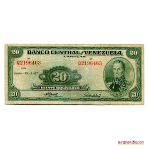 BILLETE DE 20BS DE JUNIO-13-1957, SERIE Q7