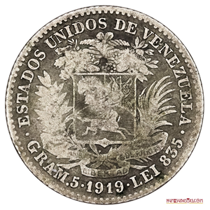 MONEDA DE PLATA DE 1BS DEL AÑO 1919