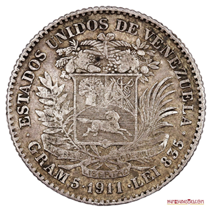 MONEDA DE PLATA DE 1 BOLÍVAR DEL AÑO 1911 EN BUEN GRADO DE CONSERVACIÓN