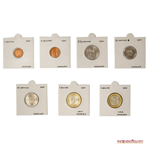 LOTE CON LAS PRIMERAS MONEDAS DE BOLÍVAR FUERTE 2007, INCLUYE DOS VARIANTES DE 1BSF