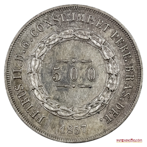 BELLA PIEZA DE 500 REIS DE PLATA DE BRASIL DE 1857 EN ALTO GRADO DE CONSERVACIÓN