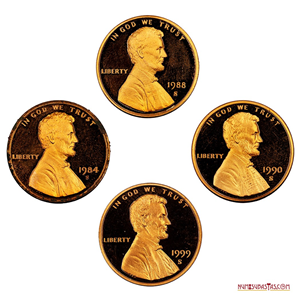 LINCOLN CENTS PROOF FONDO ESPEJO 1984 S, 1988 S, 1990 S, 1999 S