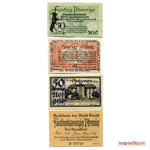 LOTE DE 4 NOTGELDS ALEMANES EMITIDOS ENTRE 1918 Y 1921