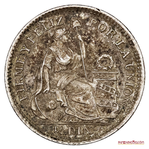 HERMOSO ½ DINERO PERUANO DE PLATA DE 1916 EN ALTO GRADO