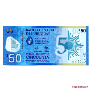 50 PESOS URUGUAYOS DE POLÍMERO CONMEMORATIVOS DE LA FUNDACIÓN DEL BANCO CENTRAL