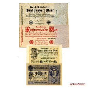 LOTE DE 4 BILLETES ALEMANES DE LOS AÑOS 1917 Y 1920S