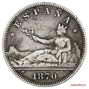 2 PESETAS DE PLATA DE 1870 ESTRELLAS 18-74