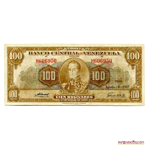 BILLETE DE 100 BS DE AGOSTO-8-1957 SERIE H6