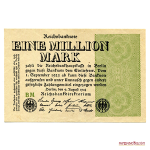 BILLETE INFLACIONARIO DE 1.000.000 DE MARCOS ALEMANES DE 1923 EN ALTO GRADO